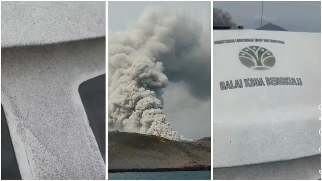 Abu Vulkanik Guyur Tim BKSDA Saat Patroli di Sekitar Gunung Anak Krakatau