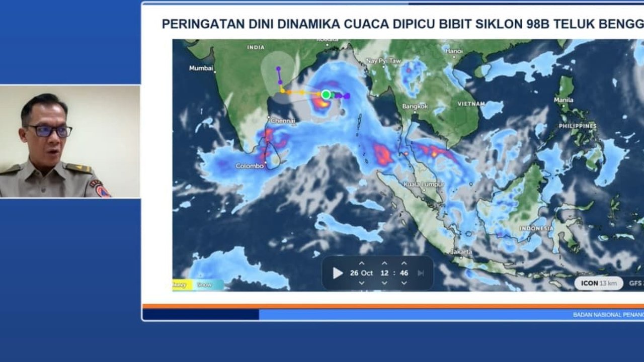 BNPB Imbau Aceh dan Sumut Waspada Bibit Siklon 98B di Teluk Benggala